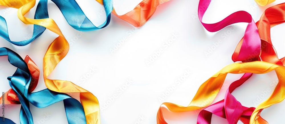 Poster Vivid ribbon positioned towards the bottom of the image on a white background with ample copy space.