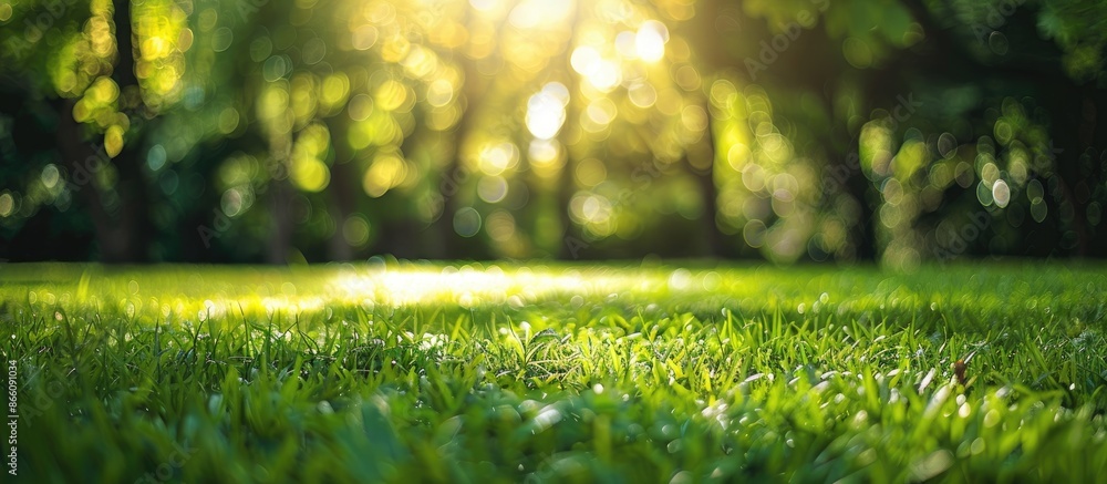 Poster Lush lawn as a background setting in a copy space image.