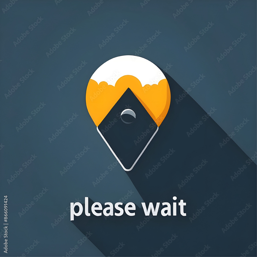 Poster Please Wait Loading Icon:  Minimalist and modern, this flat design loading icon features a stylized location pin with a sun and clouds above, conveying a sense of anticipation and progress.