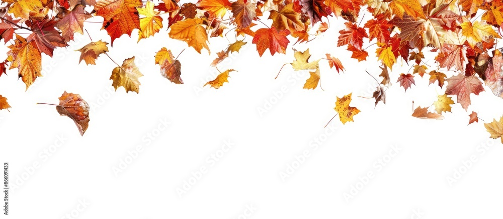 Aufkleber fall leaves cascading over white background with ample copy space image.
