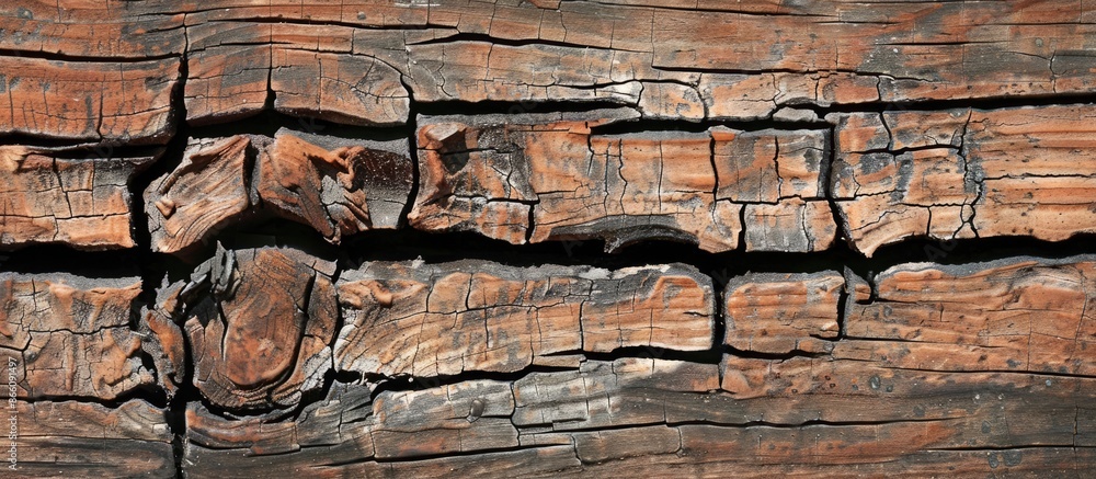 Aufkleber Nature background featuring an aged wooden texture with horizontal cracks creating a captivating visual. Perfect for using as a copy space image.