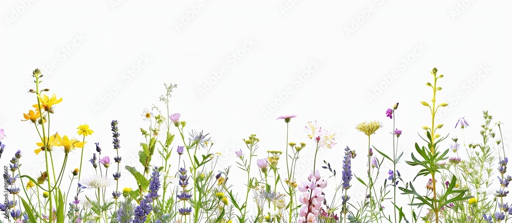 Aufkleber Wildflowers and plants displayed against a plain white backdrop, providing an empty canvas for additional elements or text with copy space image.