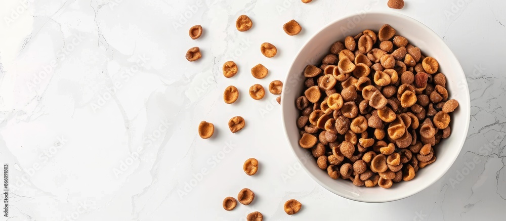 Aufkleber close-up shot of cereal in a white bowl with copy space image available.