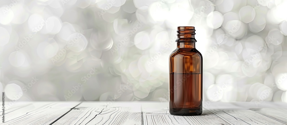 Poster medical drops bottle on a white wooden surface with a blurred background providing ample copy space 