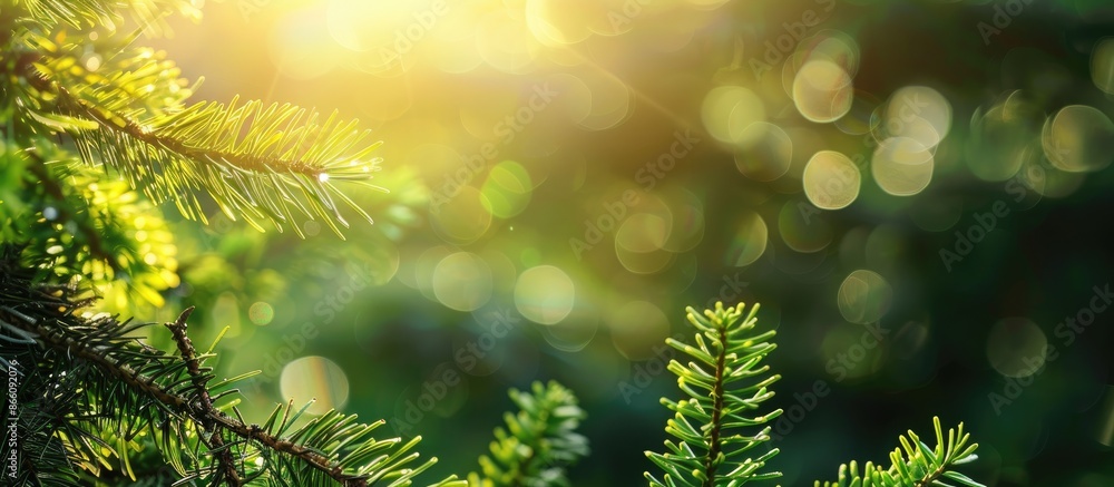 Leinwandbilder capture a close-up view of fresh green coniferous tree shoots basking in the sunlight of a summery d