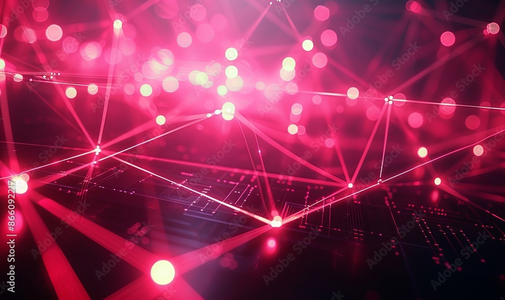 Poster connectivity concept with high-tech grid. red and pink futuristic digital lines