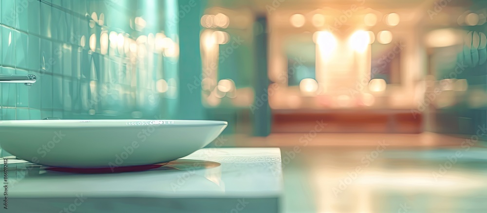 Aufkleber blurry bathroom background with a table-top, ideal as a copy space image.
