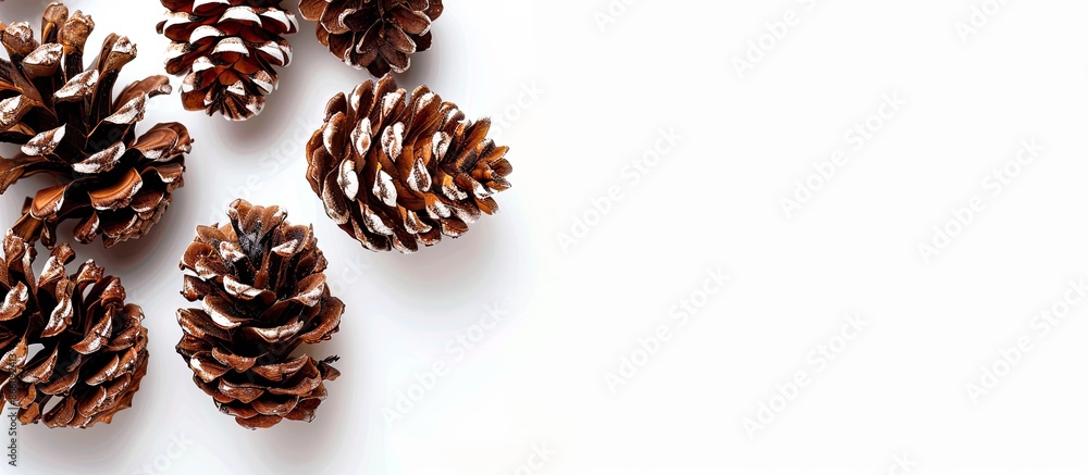 Poster isolated on a white background, a christmas-themed image featuring pine cones, perfect for adding te
