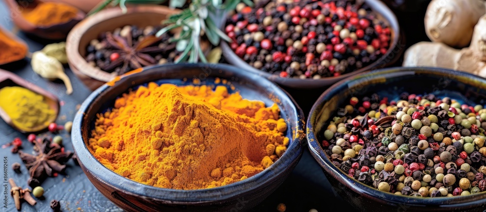Poster spice aroma adds flavor to dishes. copy space image. place for adding text and design