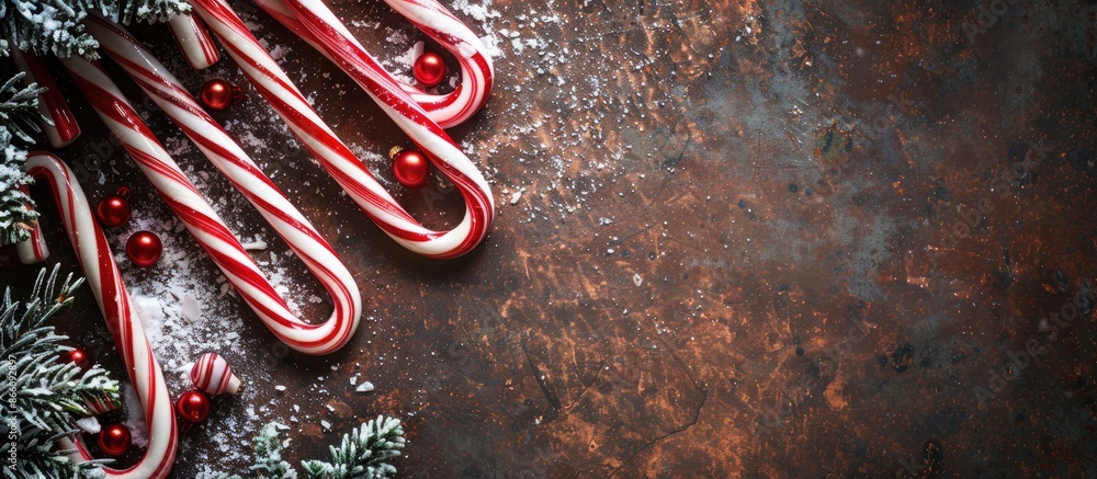Poster festive christmas backdrop featuring a border of candy canes, with ample copy space image.