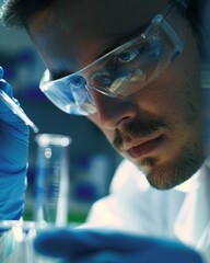 Close-up of a scientist working with a pipette in a laboratory