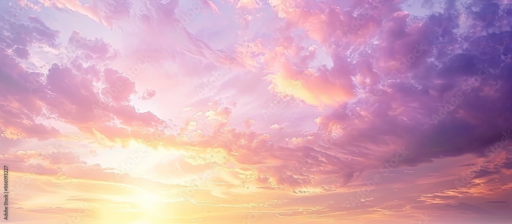 Poster Gorgeous sunset sky with colorful hues and clouds, ideal for a copy space image.