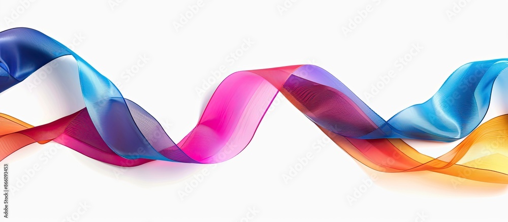 Poster vivid ribbon positioned towards the bottom of the image on a white background with ample copy space.