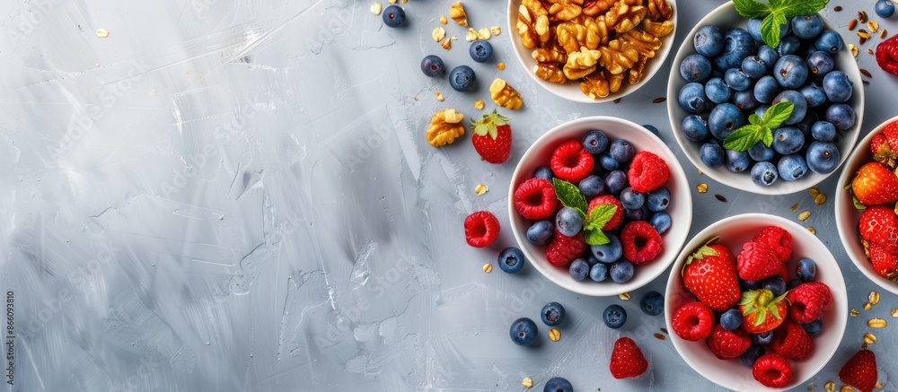 Poster top view of a healthy snack with copy space image.