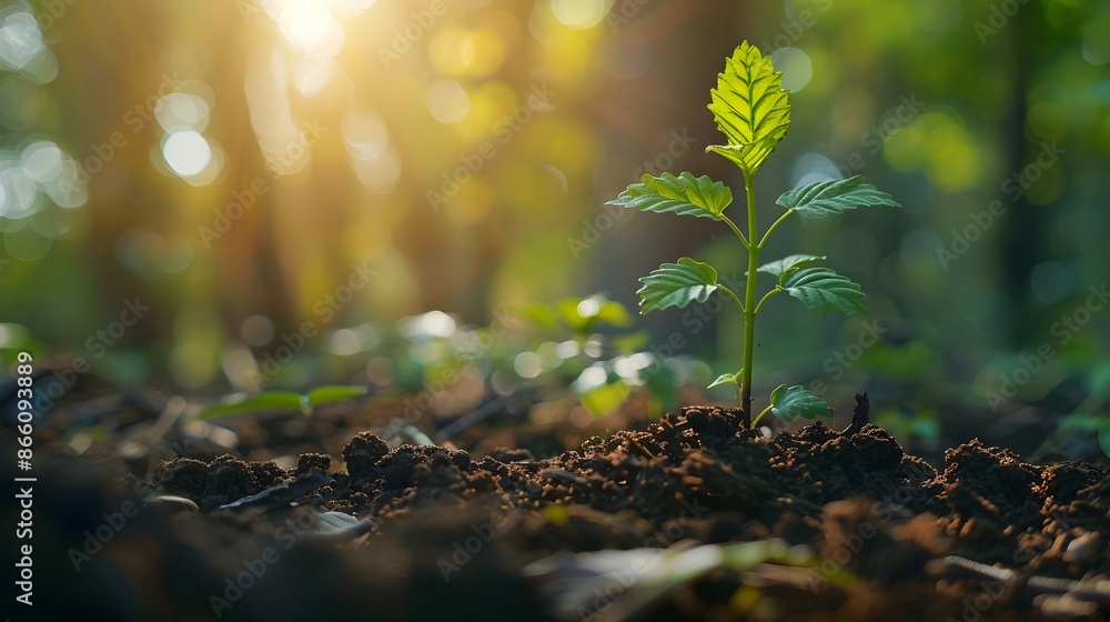 Canvas Prints Young Sapling Embracing the Energy of New Beginnings in Forest Clearing Bathed in Soft Morning Light