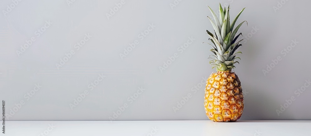 Poster A pineapple displayed on a white backdrop with room for text or graphics in the picture. Copy space image. Place for adding text and design
