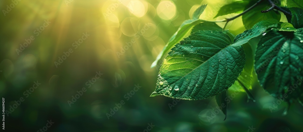 Poster green leaf background with blurry texture, suitable for copy space image.