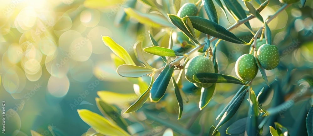 Aufkleber a close-up image of a ripe olive branch with green leaves symbolizes the mediterranean diet concept 
