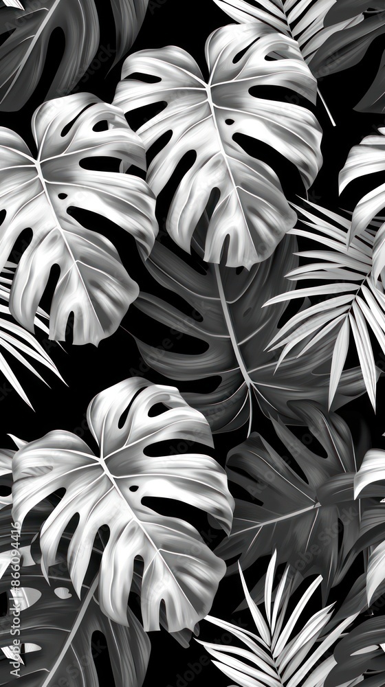 Wall mural Tropical plant backgrounds monochrome. - Wall murals
