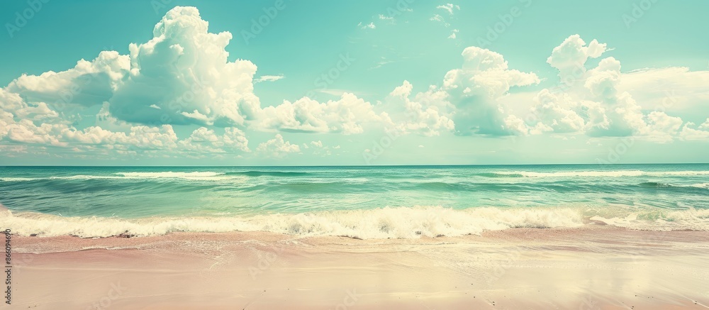 Aufkleber Vintage beach background with retro vibes and copy space image available.