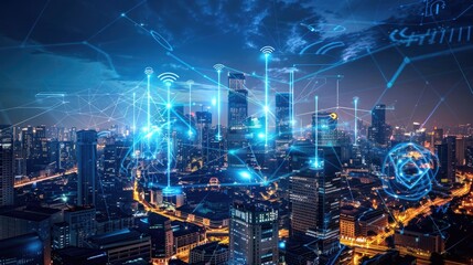 5G wireless network, high speed internet, cloud computing or connect diagram technology, Data storage, service, synchronize, online, financial, Connectivity global, smart city