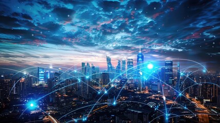 Obraz premium 5G wireless network, high speed internet, cloud computing or connect diagram technology, Data storage, service, synchronize, online, financial, Connectivity global, smart city