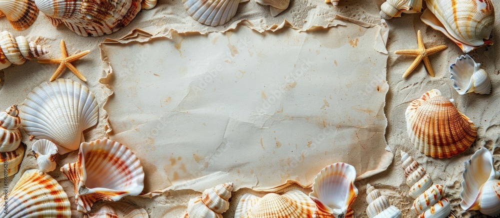 Poster seashells placed alongside a card with empty space for writing, suitable as a copy space image.