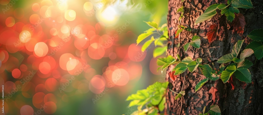 Poster nature's tree shade creates a red bokeh background perfect for a copy space image.