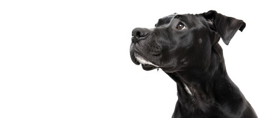 One-year-old Argentine Dogo, standing against a white backdrop with copy space image.