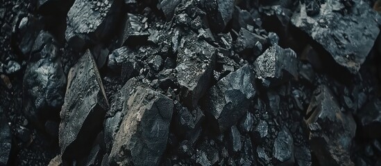 Black rough stones coal pile.
