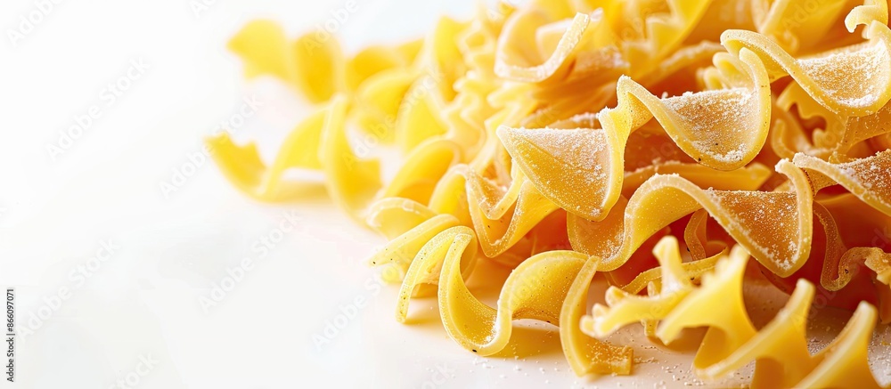 Poster dry uncooked lasagna noodles on a white background with copy space image.