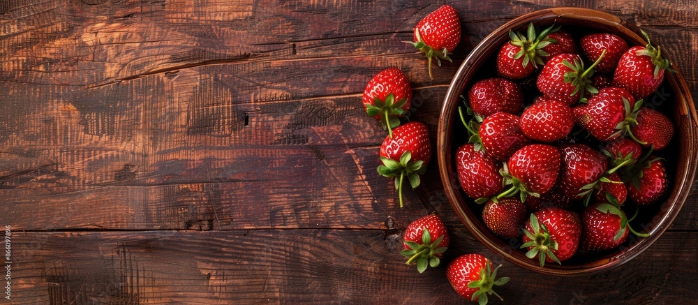 Aufkleber table with juicy ripe strawberries arranged as a copy space image in the background.