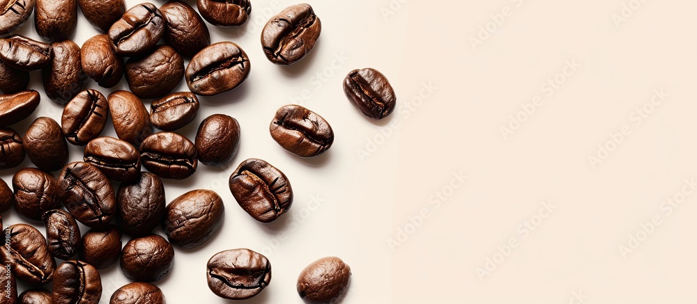 Poster background with roasted coffee beans creating a copy space image.