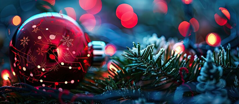 A technology-themed graphic concept for a Christmas holiday date with a copy space image.