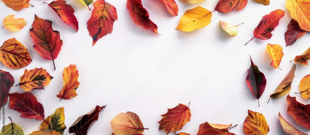 Canvas Prints colorful autumn leaves frame on a white background with copy space image.