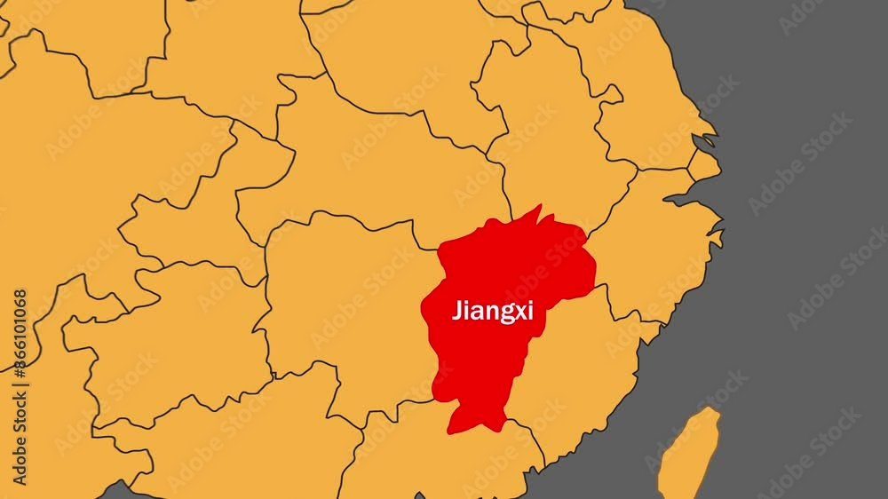 Canvas Prints jiangxi map animated video. jiangxi location is highlighted on the china map colour with a gray back