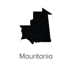 Mauritania Map Vector Illustration - Silhouette, Outline, Mauritania Travel and Tourism Map
