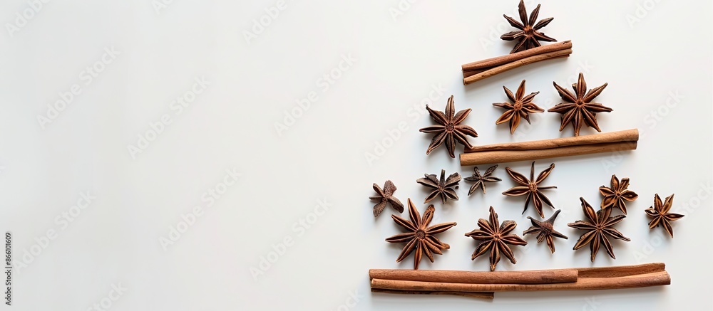 Poster a unique christmas tree made from anise and cinnamon sticks on a white background creates a festive 