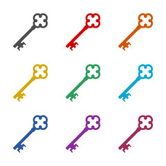 Old key house icon isolated on white background. Set icons colorful