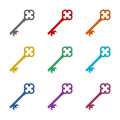 Old key house icon isolated on white background. Set icons colorful