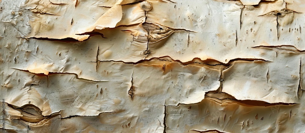 Wall mural close-up of a natural background resembling paper with a birch bark texture, showcasing a copy space