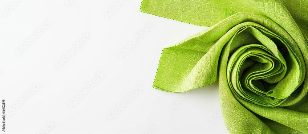 Poster a green napkin on a white background with room for text or images. copy space image. place for addin