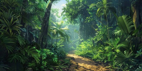Tropical jungles of Southeast Asia Dense Jungle with Towering Trees and Lush Greenery