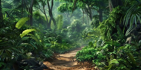 Tropical jungles of Southeast Asia Dense Jungle with Towering Trees and Lush Greenery
