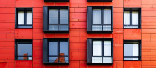 Fototapeta premium Building with a retro style design featuring red bricks and a distinctive appearance, suitable for use as a copy space image.