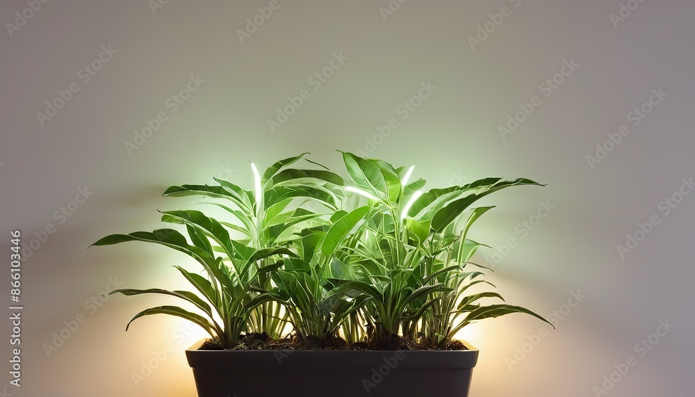 Poster a plant in a vase on top of it and a white wall behind it with a shadow of a tree