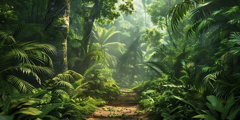 Tropical jungles of Southeast Asia Dense Jungle with Towering Trees and Lush Greenery