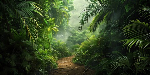 Tropical jungles of Southeast Asia Dense Jungle with Towering Trees and Lush Greenery