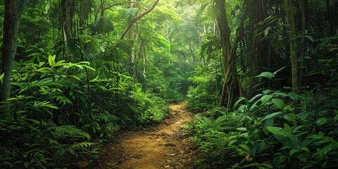 Tropical jungles of Southeast Asia Dense Jungle with Towering Trees and Lush Greenery