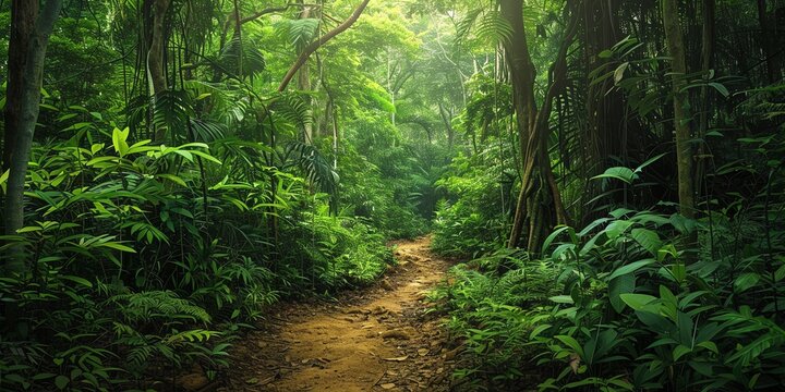 Tropical jungles of Southeast Asia Dense Jungle with Towering Trees and Lush Greenery